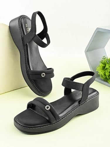 Image of XE Looks Women's Slip-On Sandals with Back Strap | Elastic Ankle Band & Cushioned Footbed | Minimalist Low Heel Sandals for All-Day Comfort