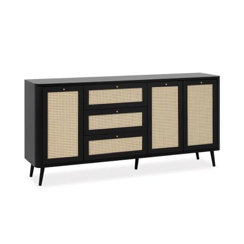 Aparador 175 cm con 3 cajones y 3 Puertas Efecto Rafia Color Negro - KUTA51A