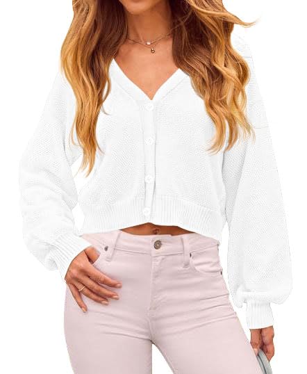 Image of Ezbelle Women's Long Sleeve Open Front Cropped Lightweight Cardigan Sweater Button Down Shirt 2026 Fall Tops