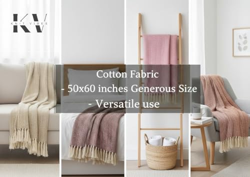 Image of Cotton Weave Boho Sofa Throw Blanket 50x60 Inches or 125x150 cms Lightweight, Soft & Breathable Couch, Bed or Chair Throw Blanket for Living or Bedroom, Zigzag Coral Peach