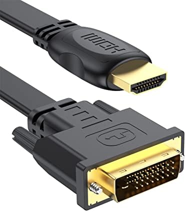 DVI to HDMI Cable 10ft, Bi-Directional HDMI to DVI-D Video Converter Cord, HDMI DVI Adapter Cable Male to Male Gold Plated Flat Design, Compatible for Computer, Gaming, Raspberry Pi, Roku, PS4…