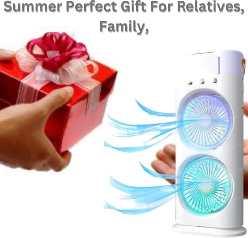 Image of Drumstone 𝟏𝟓-𝐘𝐞𝐚𝐫 𝐖𝐚𝐫𝐫𝐚𝐧𝐭𝐲 Double Ended Spray Fan with Mist Spray | USB Rechargeable Desk Fan, Travel Cooler Fan, Water Misting Mini Table Cooling Fan for Office & Home Use
