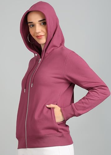 Image of Alan Jones Clothing Women's Solid Zipper Hooded Sweatshirt | Front Zip, Ribbed Hem, Lined Hood, Casual Winter Wear