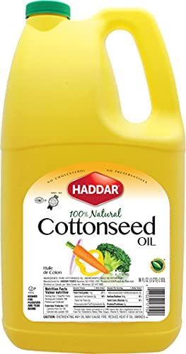 Haddar Pure Cottonseed Oil 96oz | Easy Pour Bottle with Handle No Cholesterol or Preservatives Perfect for Frying