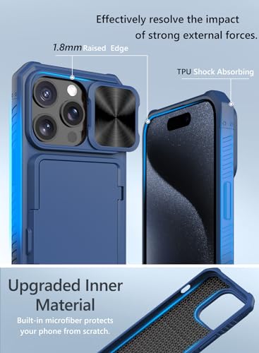 Image of Vihibii for iPhone 15 Pro Wallet Case with Slide Camera Cover & Card Holder (4 Cards) & Kickstand, Hard Case for iPhone 15 Pro 5G 6.1 inch 2023, Blue