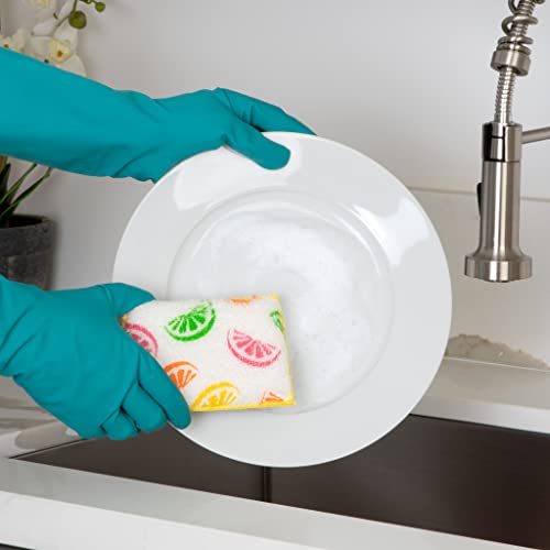 Image of Smart Design Non Scratch Scrub Sponge with Bamboo Odorless Rayon Fiber - Set of 9 - Ultra Absorbent - Soft and Scrubber Side - Cleaning, Dishes, and Hard Stains - Prints