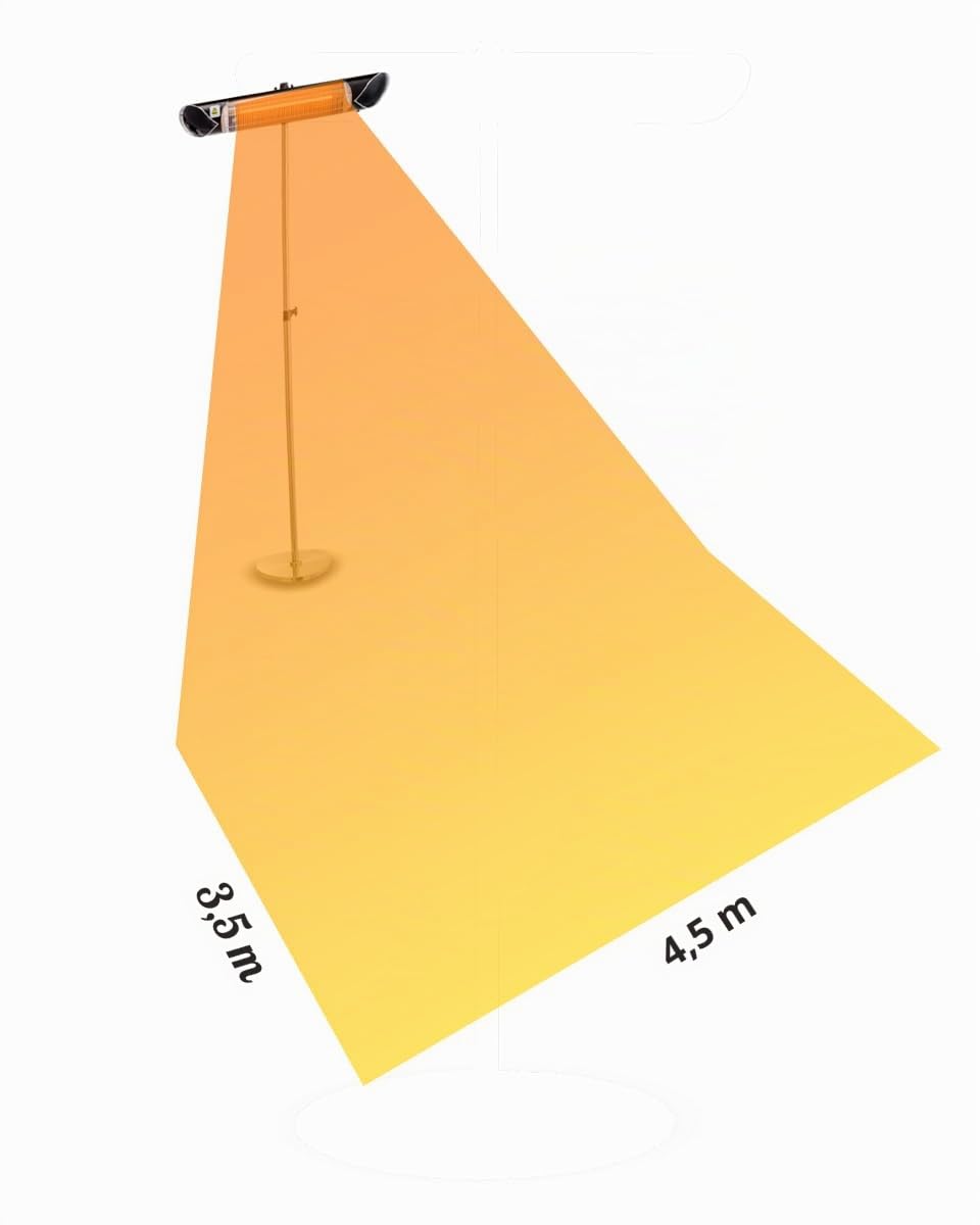 Lampada Riscaldante ad Infrarossi Esterno Interno con Lampadina al Carbonio, 2000 Watt, IP55, 4 Livelli di Potenza, Bassi Consumi con Piantana, Nero