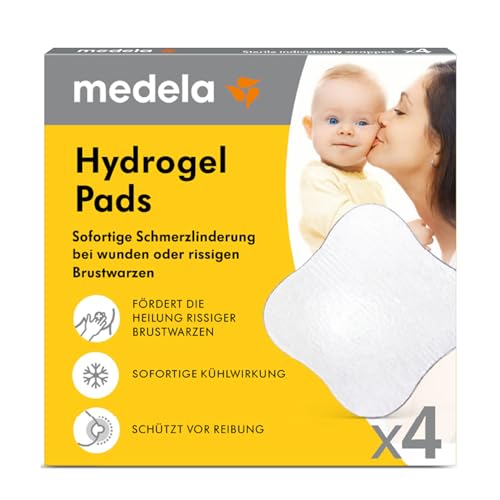 Medela Hydrogel Pads – Linderung und Kühlung für wunde oder rissige Brustwarzen – Steril, einzeln verpackt – 4er Pack
