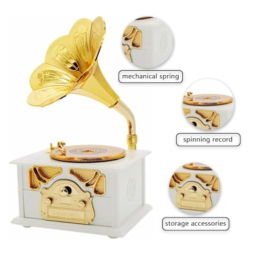 Image of AUGEN Exclusive Music Box Musical 360 rotatable Carousel Children's Wooden Men and Women Birthday Creative Christmas Valentine's Day Gift Home Decoration (Gramophone D)