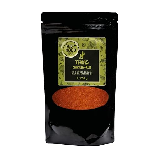RUB’N HOOD – 250g Texas Chicken Rub - Grillgewürz für Fleisch, Fisch und Gemüse - zum Grillen, Smoken, Braten und Kochen – rauchig-aromatisch