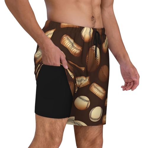 Short de bain homme imprimé baseball marron décontracté