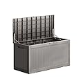 Yardgrace 100 Gallon Waterproof Deck Box, Lockable Resin Storage Box for Patio Furniture Cushions Garden Tools and Outdoor Delivery Storage, Coffee