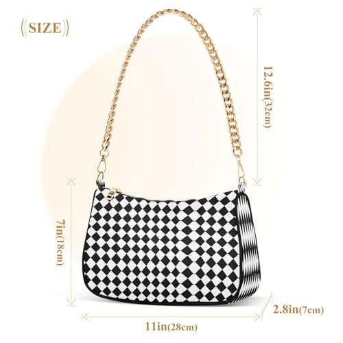 Shoulder Bags for Women Checked White Black Pattern Hobo Tote Handbag Small Clutch Purse with Zipper Closure3