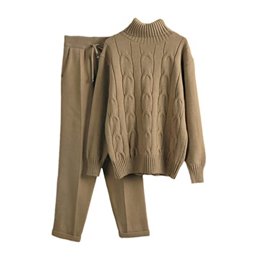 Survêtement cachemire col roulé 2 pièces marron pour femme en taille unique