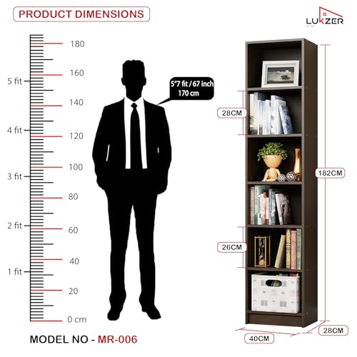 Lukzer MR-006 Multipurpose Bookshelf | Multipurpose Storage Rack | Engineered Wood | for Living Room,Bedroom,Office,Retail Shop | Closed Back Rack | Rustproof | Wenge/182x40x28cm | Made in India Lukzer MR-006 Multipurpose Bookshelf | Multipurpose Storage Rack | Engineered Wood | for Living Room,Bedroom,Office,Retail Shop | Closed Back Rack | Rustproof | Wenge/182x40x28cm | Made in India