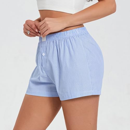 Image of Women Y2k Plaid Elastic Waisted Gingham Pajama Shorts Boxers Lounge Sleep Bottoms