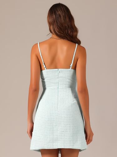 Image of Allegra K Plaid Dress for Women's Button Decor Spaghetti Strap Tweed Dresses
