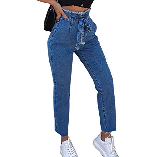 TOPUNDER Plus Size High Waist Jeans for Women Trimmings Slim Denim Pants Belt