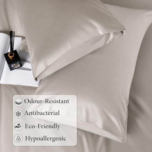 Image of RD TREND Microfiber Satin Weave Fitted Bedsheet King Size 78x72x10 Inch, Elastic Bedsheets for King Size Bed with 2 Pillow Covers-18x28 Inch (Silver)