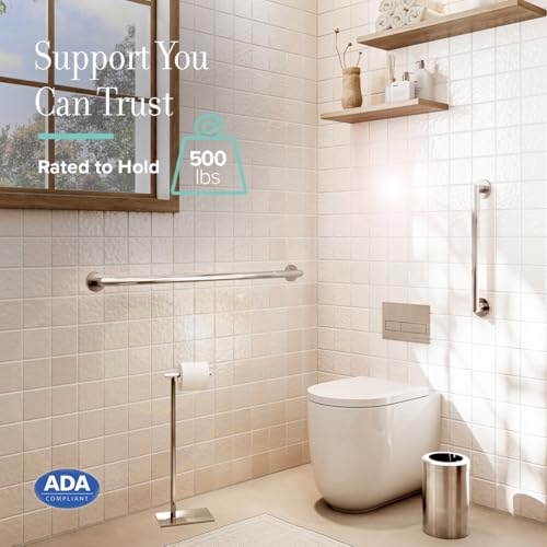 Image of Gatco 970 Glam Shower Grab Bar, 12 Inch, ADA Compliant Stainless Steel, Satin Nickel, Wall Mounted Bathroom Handrail