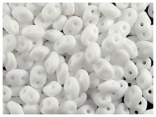 Matubo SuperDuo Beads, 2.5x5 mm, 20 g, cuentas de vidrio prensado checo en la forma de rombo con dos agujeros, Chalk White Matte