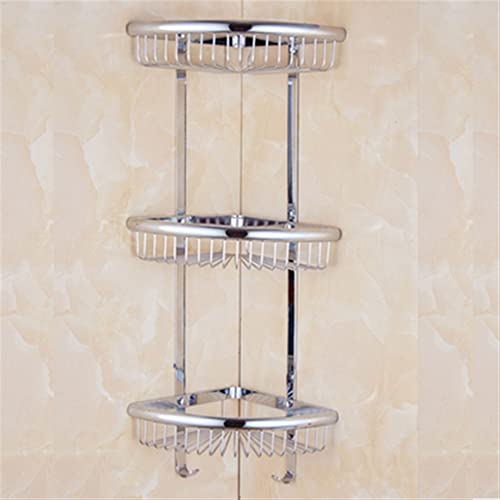 3-Tier Corner Shower Caddy - Wall-Mounted Chrome Storage Rack Space-Saving Bathroom Kitchen Shelves Stylish Crystal Brass Finish Perfect