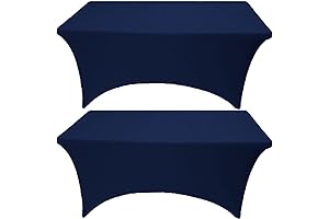 Navy Blue Spandex Tablecloths - Pack of 2 Stretch Fitted Covers for Rectangular Tables