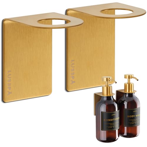 Wall Mount Soap Dispenser Holder, 2 Pack – 304 Stainless Steel, 2.95"×1.97"×2.56", 1.1" Neck Fit, No-Drill Peel & Stick Adhesive, Rustproof, Fits LUSSPA Bottles (Brushed Gold) - image 5