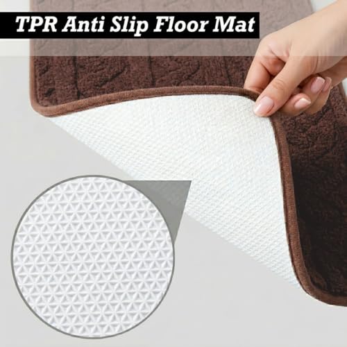 Image of LUXE HOME INTERNATIONAL Microfiber Bath Mat for Bathroom Anti Slip Water Soak Plush Soft Chain Stripe Door Mat for Home Bedroom Washable Floor Rug (40x58cm Chocolate) Pack of 1