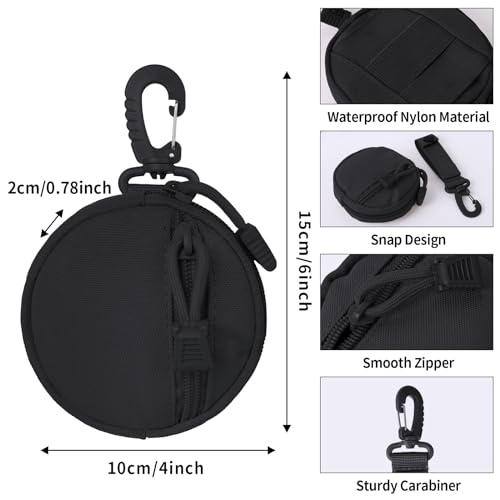 Coin Purse, Round Coin Bag with Zipper and Carabiner, Mini Backpack Style Key Chain Coin Pouch, Cash Bag Small Wallets for Man Adults (Black)2