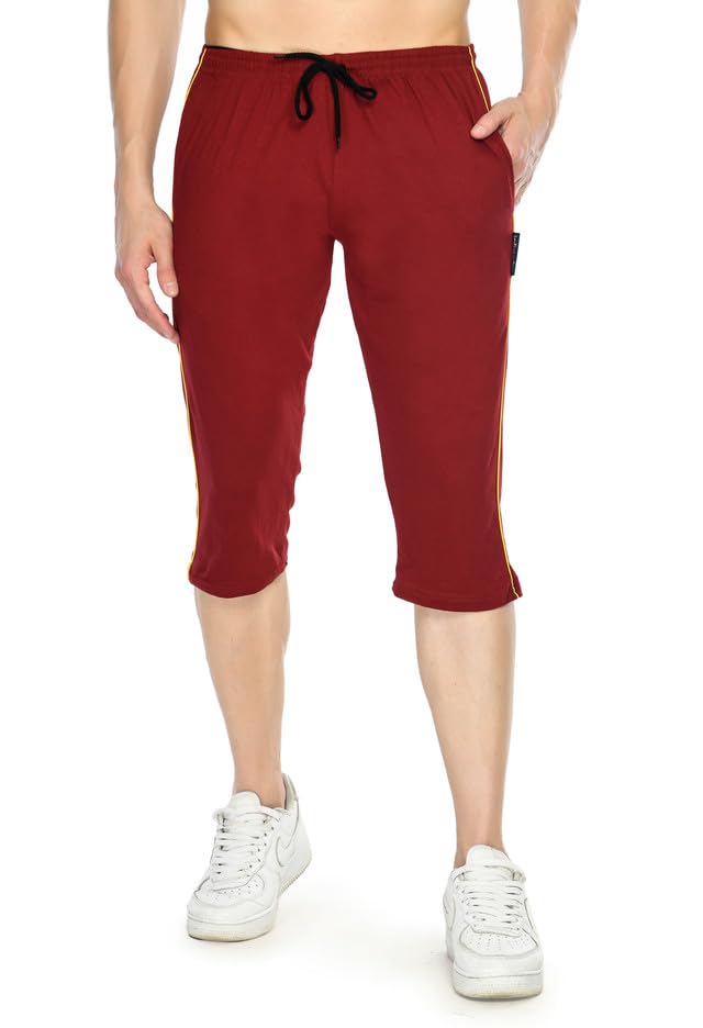 Mens Cotton Solid Regular Fit Capri 3/4th Lower (Pack of 1) Maroon-image-32