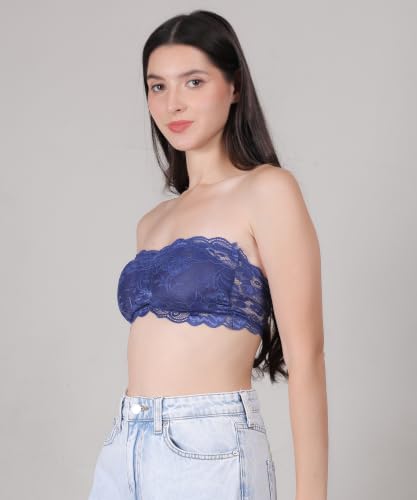 Image of Fabme Women Lace, Padded Tube Bra - Free Size - 3 Hook Back