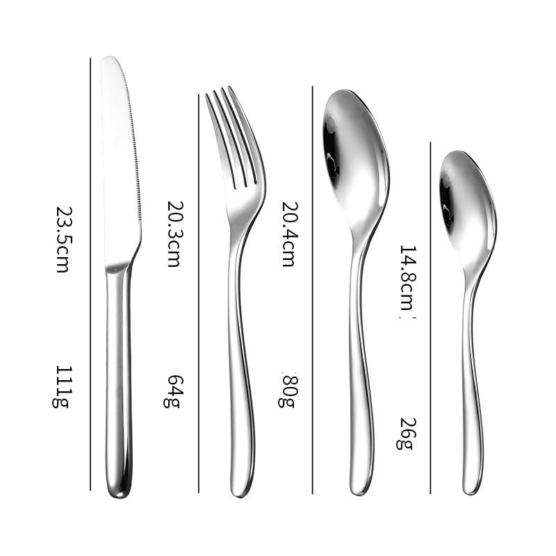 Ce Service de Couverts, composé de 4/16/24/32/40/48 pièces en Acier Inoxydable 304 (fourchettes et cuillères) avec des Manches épais Originaux en Forme d'œuf, est Noir. Service de 48 pièces