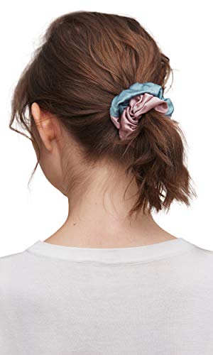 LilySilk Zijde Haar Scrunchies Paardenstaart Houder Elastische Bobbles Haarbanden Band voor Vrouwen Haarverzorging 100% Mulberry Zijde 1 Pc Blauwe Haze & Snijden Roze