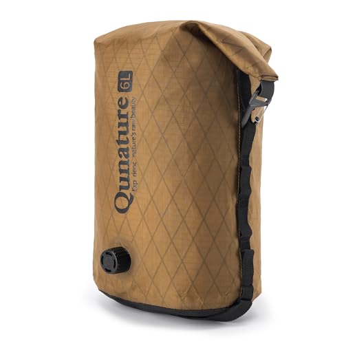 Qunature Wasserdicht Gabeltasche 6L Ultraleichte TPU Gepäckträgertasche mit Drehventil zur Entlüftung Fahrrad Dry Bag für Bikepacking Radfahren Wandern Kajakfahren Khaki M