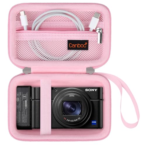 Canboc Carrying Case for Sony RX100 VII/ RX100 VI/ RX100 V/ RX100 IV/ RX100 III Compact Digital Camera, Point and Shoot Vlogging Camera Bag, Zipper Mesh Pocket fits USB Cable, Batteries, Pink