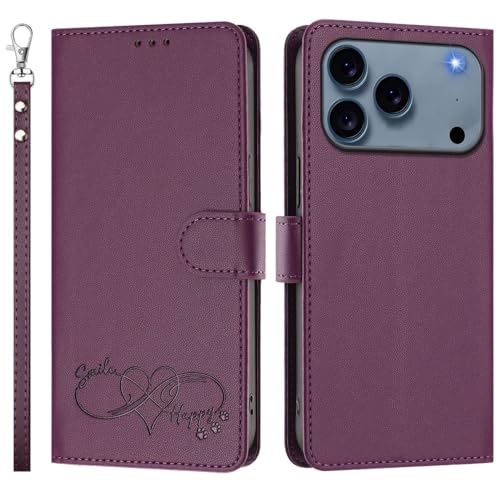 Étui iPhone 17 Air violet foncé en cuir avec fente carte et fermeture magnétique