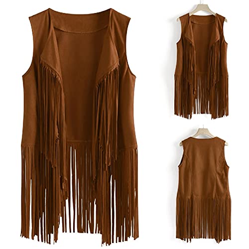 Women's Vintage Fringe Vest Classic Western Suede Leather Tassel Sleeveless Tops Ethnic Tank Cardigan Jacket Shirt3