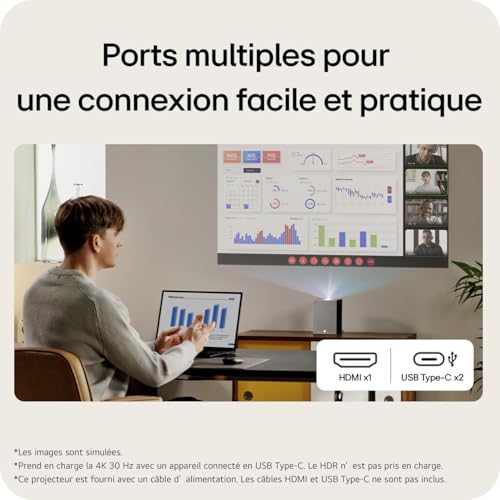 LG CineBeam S Vidéoprojecteur Laser PU615U Focale Ultra Courte pour Home Cinema, 500 lumens ANSI, 4K UHD 100 Pouces 2160p, Projection Entre 40" ~100", LG Smart webOS 24, Bluetooth 5.0, Dolby Atmos