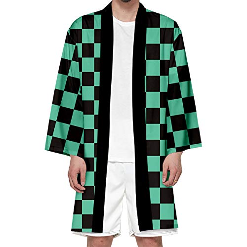 Image of Seidarise Men's Haori, Long Kimono Cardigan Jacket Japanese Style Flying Crane Seven Sleeves Open Front Coat