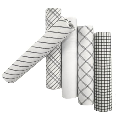 Image of 5 Pack Handkerchief Mens Cotton Luxury Hot Silver Gift Box Set, Vintage 40x40cm Fancy Design Pocket Square Hankie Gift Pack