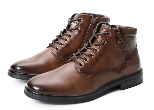 KNBR Botas de hombre Zapatos de moda con cordones y cremalleras para el trabajo, viajes de negocios, zapatos casuales cómodos en invierno, marrón, 43 EU KNBR Botas de hombre Zapatos de moda con cordones y cremalleras para el trabajo, viajes de negocios, zapatos casuales cómodos en invierno, marrón, 43 EU