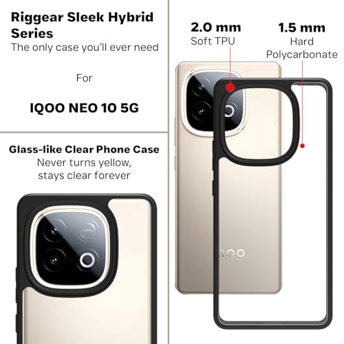Image of RIGGEAR Shockproof Sleek Hybrid Armor Back Cover Case for iQOO Neo 10 5G (Clear PC and Black TPU Bumper)