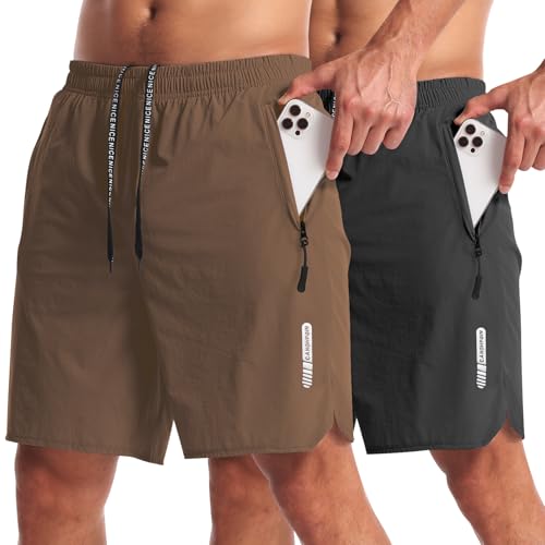 Mens 7 inch inseam workout shorts with zip pockets