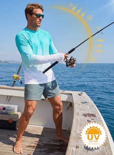 XiaoMoSha Men's Sun Protection Long Sleeve Shirts UPF 50+ Rash Guard Swim T-Shirt Quick Dry Fishing Hiking Running Top Outdoor Lightweight Athletic UV Sports Shirt Medium Green Gradient — view 3