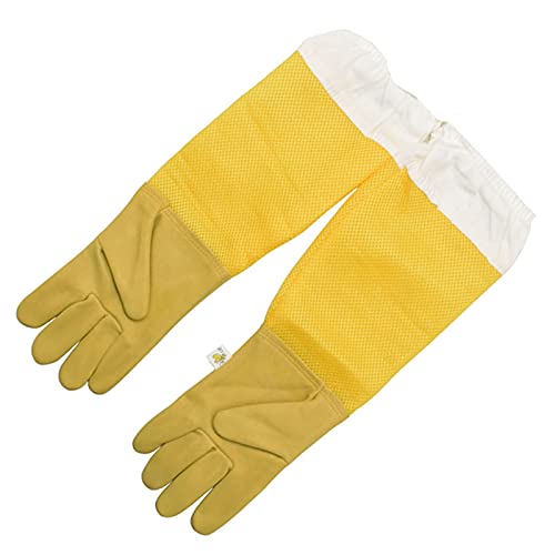 Imkerhandschuhe, 2 Stück, Schutzhüllen, atmungsaktiv, gelbes Netz, weißes Schaffell und Tuch für die Imkerei (Farbe…