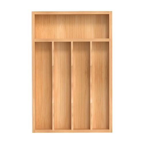 BEKVEM Silverware Organizer, Bamboo Kitchen Drawer Organizer, Utensil Holder, Cutlery Tray & Spoon Flatware Storage with Grooved Drawer Dividers (8.5''W x 13''D)