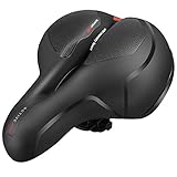 Suswillhit Bike Seat for Men Women, Bicycle Saddle Replacement with Padded Memory Foam, Dual Shock Absorbing Ball, Reflective Stripe for Indoor Outdoor Bikes