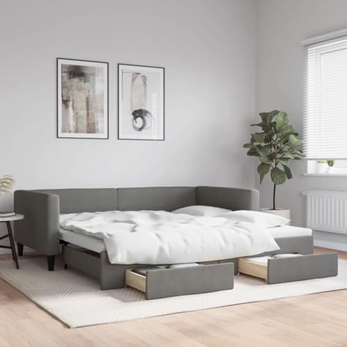 Yunovire Sofá cama extensible gris oscuro 100 x 200 cm, funda de tela, con cajones, marco de metal y madera, sofá cama moderno para habitaciones de invitados