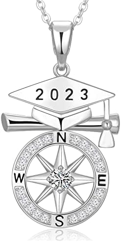 Peeshow Graduation Gifts for Her 2023 S925 Sterling Silver Compass Necklaces College High School Graduate Gift for Girls Women Daughter Nieces Friends With Graduation Cap Jewelry Box, Card